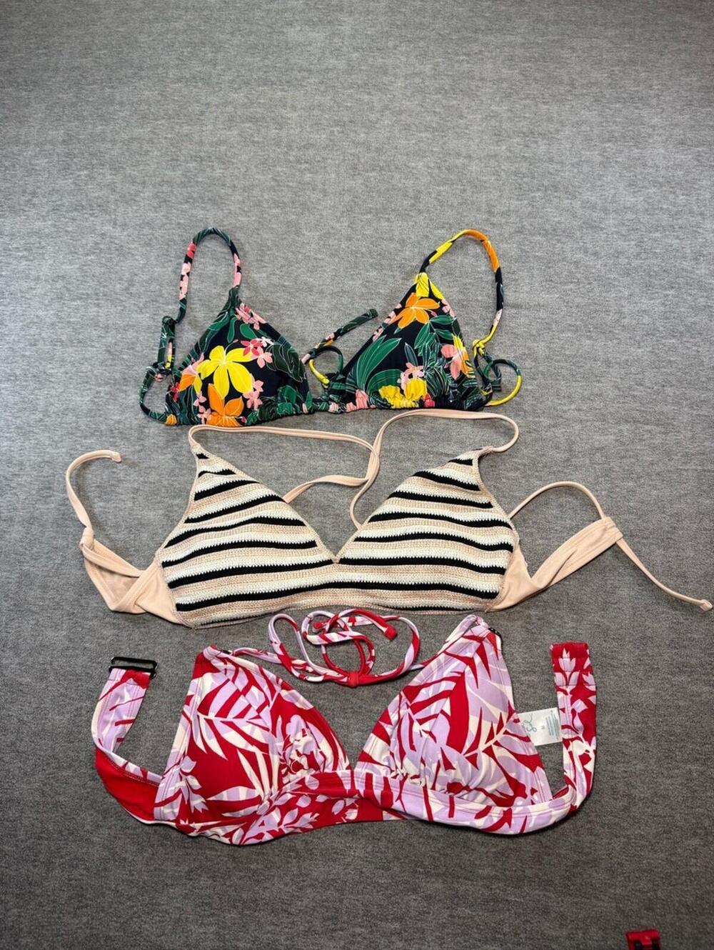 Bathing Suit Tops LOT OF 3-Tropical/Striped/Medium/Bikini/Wild Fable
